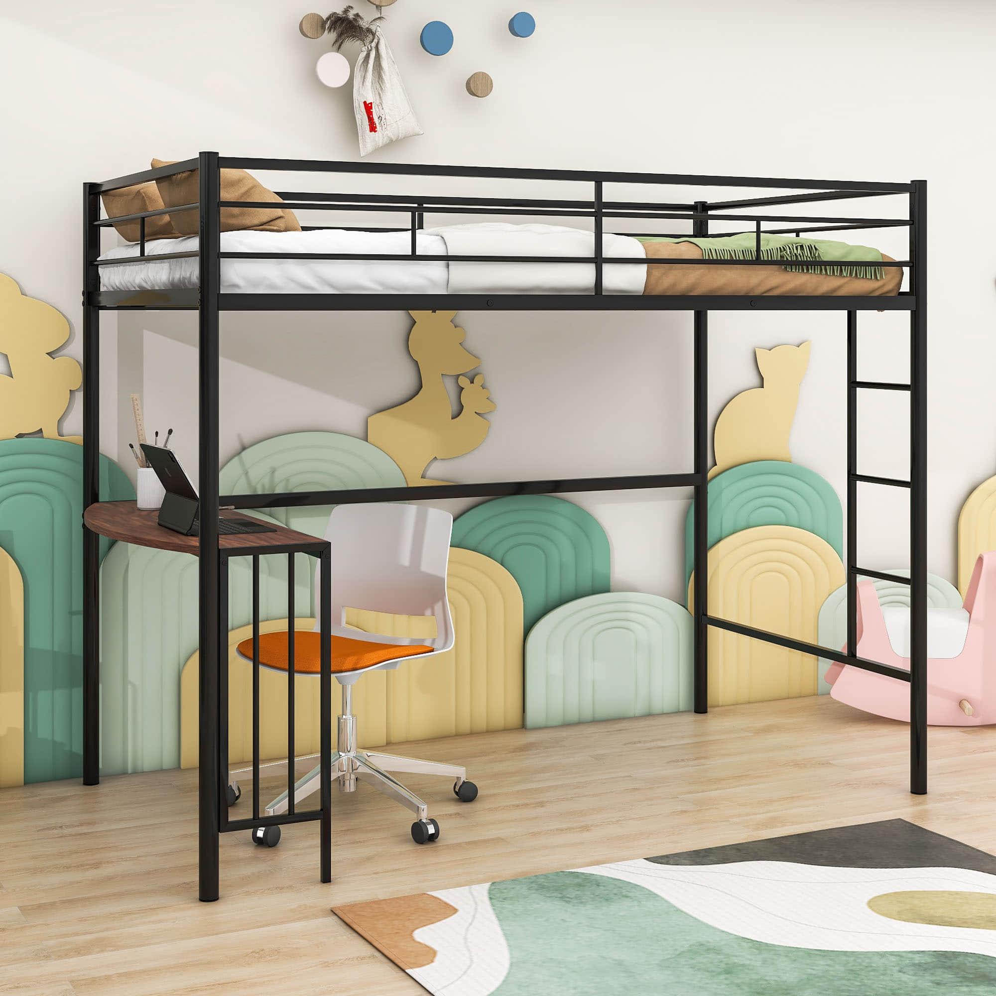 Twin Metal Loft Bed with Desk Underneath for Teen, Junior, Adult