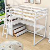 Twin Loft Bed with Desk and Storage Drawers, Shelves for Adult, Kids, Jr - [Wood]