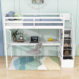 Twin Loft Bed with Desk and Storage Stairs for Adults, Kids, Teens