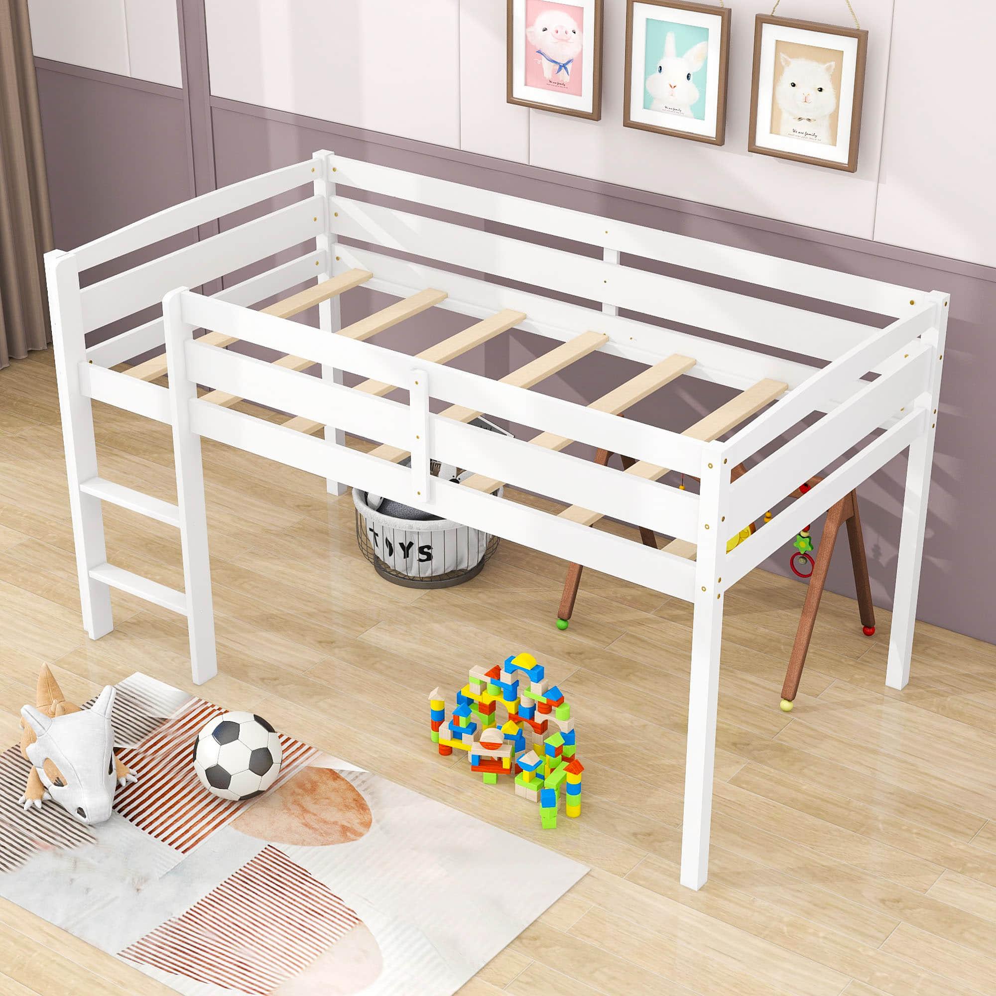 Wood Low Kids Twin Space Saving Loft Bed for Small Rooms