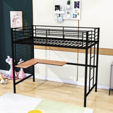 Twin Metal Loft Bed Frame with L-Shaped Desk and Grid