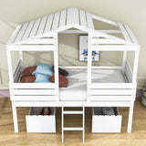 Twin Low Loft FarmHouse Bed with Storage Drawers for Kids - [Wood]