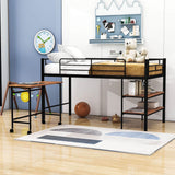 Metal Low Twin Loft Bed with Desk and Storage Shelves for Kids