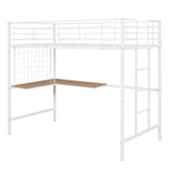 Twin Metal Loft Bed Frame with L-Shaped Desk and Grid