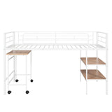 Metal Low Twin Loft Bed with Desk and Storage Shelves for Kids