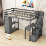 Wood Twin Loft Bed with Desk and Storage, Stairs - [Drawers, Shelves]