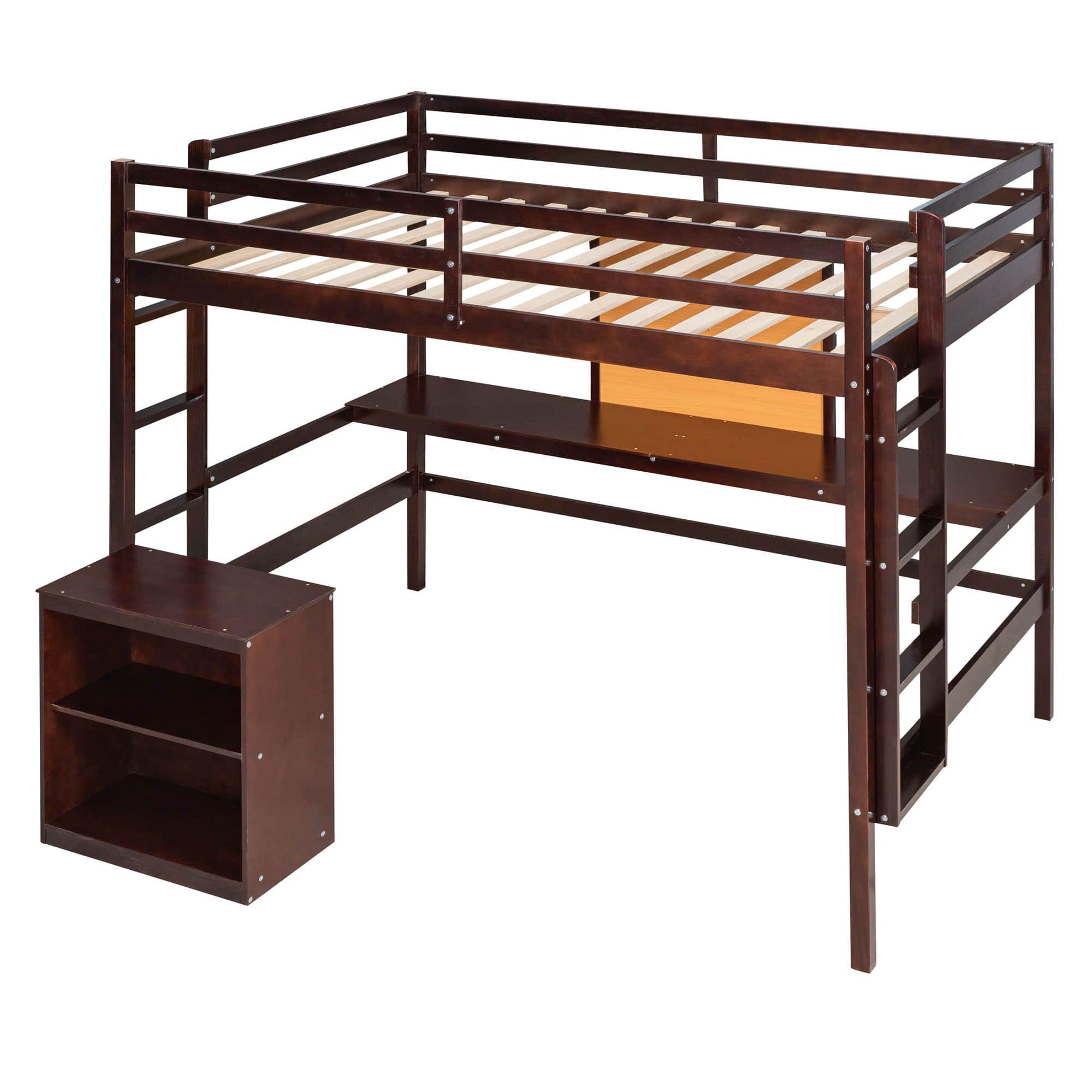 Wood Twin Loft Bed with Desk and Storage for Adults, Kids - [Cabinet]