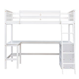 Wood Twin Size Loft Bed with Desk and Storage Shelves for Kids, Adult