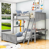 L-Shaped Twin Over Full Bunk Beds with Desk and Storage Drawers Wooden