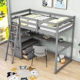 Twin Loft Bed with Desk and Storage Drawers, Shelves for Adult, Kids, Jr - [Wood]