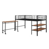 Metal Low Twin Loft Bed with Desk and Storage Shelves for Kids