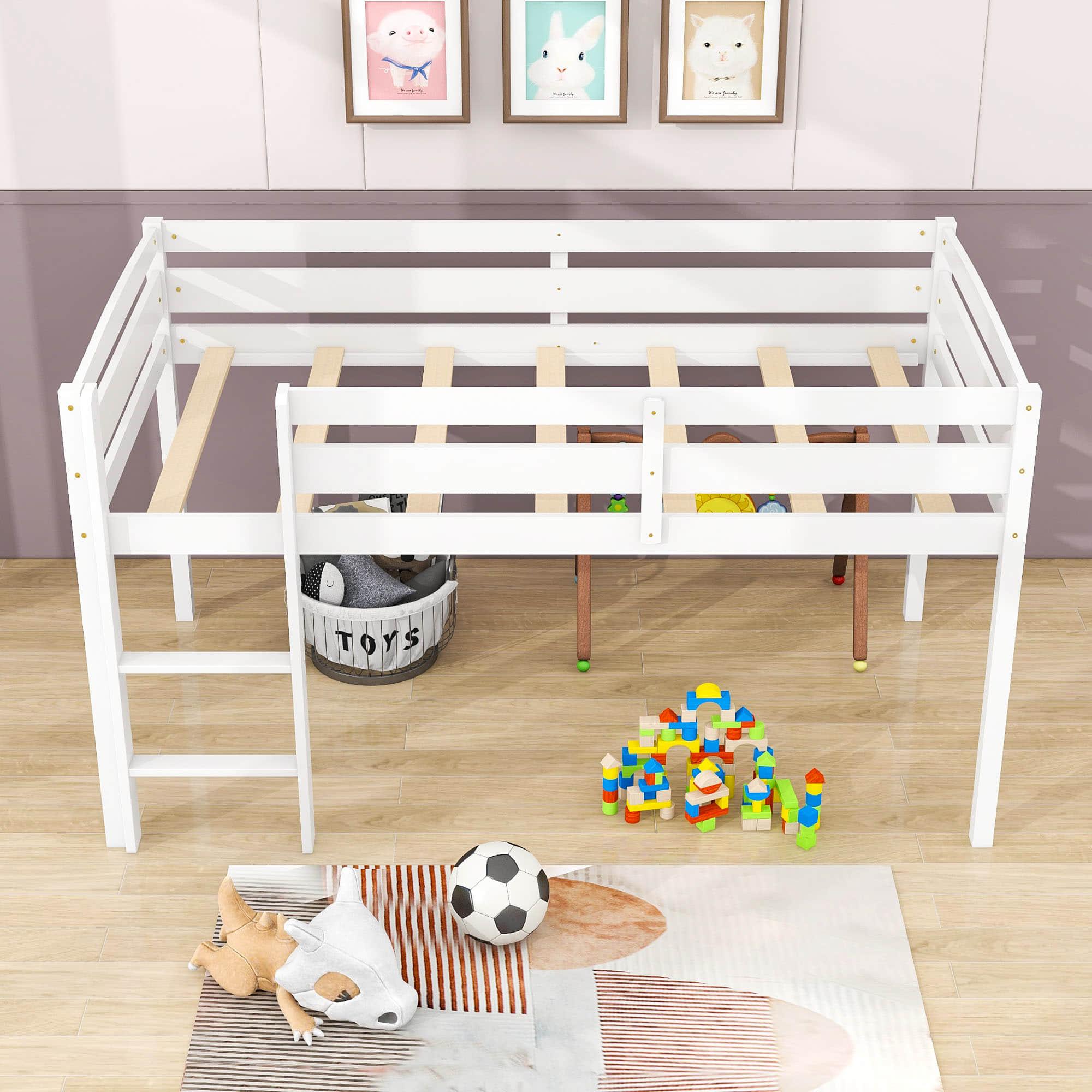 Wood Low Kids Twin Space Saving Loft Bed for Small Rooms