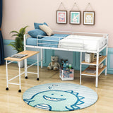 Metal Low Twin Loft Bed with Desk and Storage Shelves for Kids