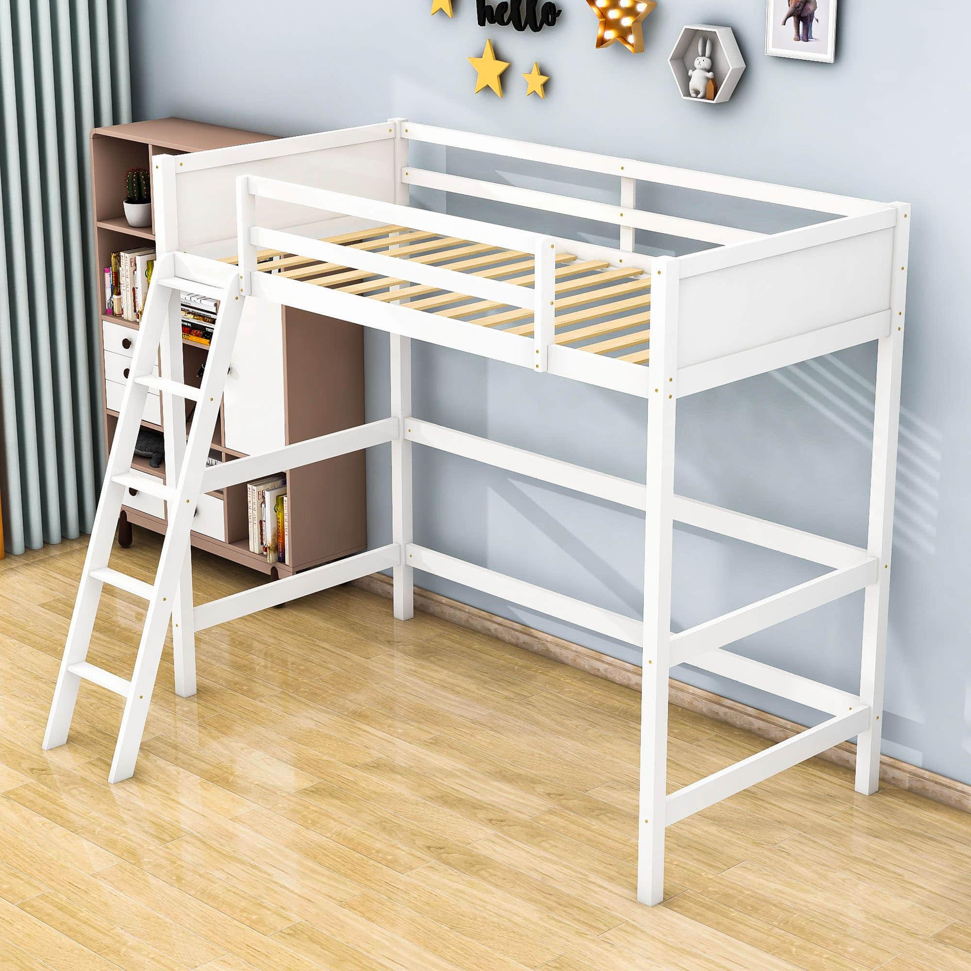 Solid Wood Twin Loft Bed with Interchangeable Ladder for Kids, Adults- [Medium]