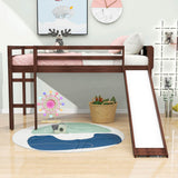 Low Twin Loft Bed with Slide and Chalkboard for Kids - [Wood, Interchangeable]