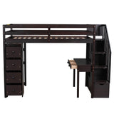 Wood Twin Loft Bed with Desk and Storage, Stairs - [Drawers, Shelves]