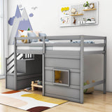 Wooden Low Twin Loft Bed with Storage Stairs for Kids, Toddler