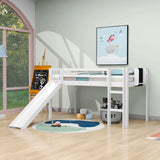 Low Twin Loft Bed with Slide and Chalkboard for Kids - [Wood, Interchangeable]