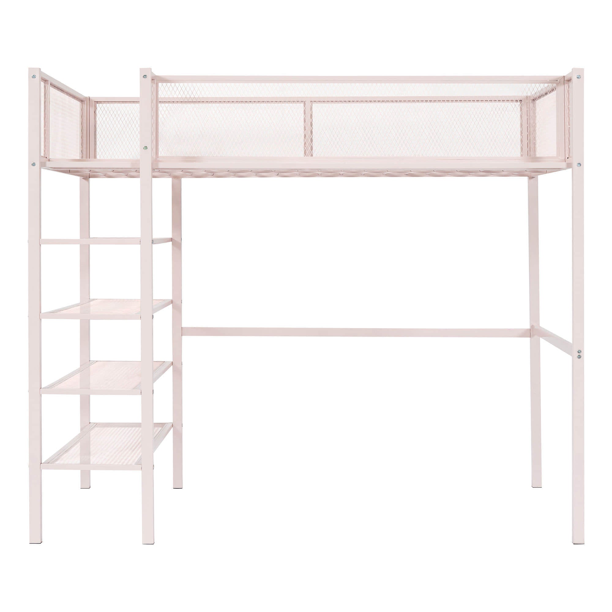 Sturdy Twin Metal Loft Bed Frame with Storage Shelves for Adults, Kids