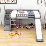 Low Twin Loft Bed with Storage Stairs and Slide - [Wood, Interchangeable]