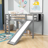 Low Twin Loft Bed with Slide and Chalkboard for Kids - [Wood, Interchangeable]