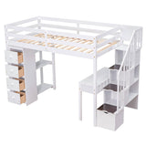 Wood Twin Loft Bed with Desk and Storage, Stairs - [Drawers, Shelves]