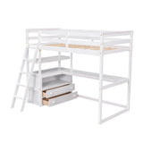 Twin Loft Bed with Desk and Storage Drawers, Shelves for Adult, Kids, Jr - [Wood]