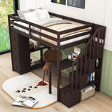 Wood Twin Loft Bed with Desk and Storage, Stairs - [Drawers, Shelves]