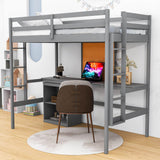 Wood Twin Loft Bed with Desk and Storage for Adults, Kids - [Cabinet]