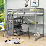 Twin Loft Bed with Desk and Storage Drawers, Shelves for Adult, Kids, Jr - [Wood]