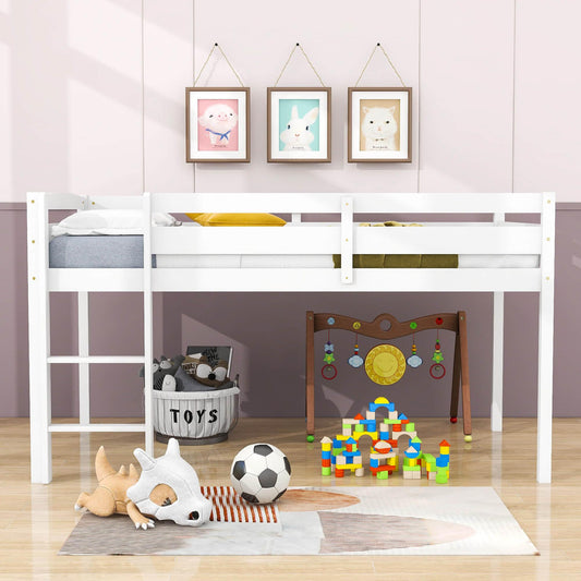 Wood Low Kids Twin Space Saving Loft Bed for Small Rooms