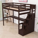 Twin Loft Bed with Desk and Storage Stairs for Adults, Kids, Teens