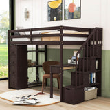 Wood Twin Loft Bed with Desk and Storage, Stairs - [Drawers, Shelves]