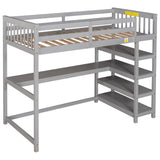 Wood Twin Loft Bed with Desk and Storage for Adults, Teens, Gamers