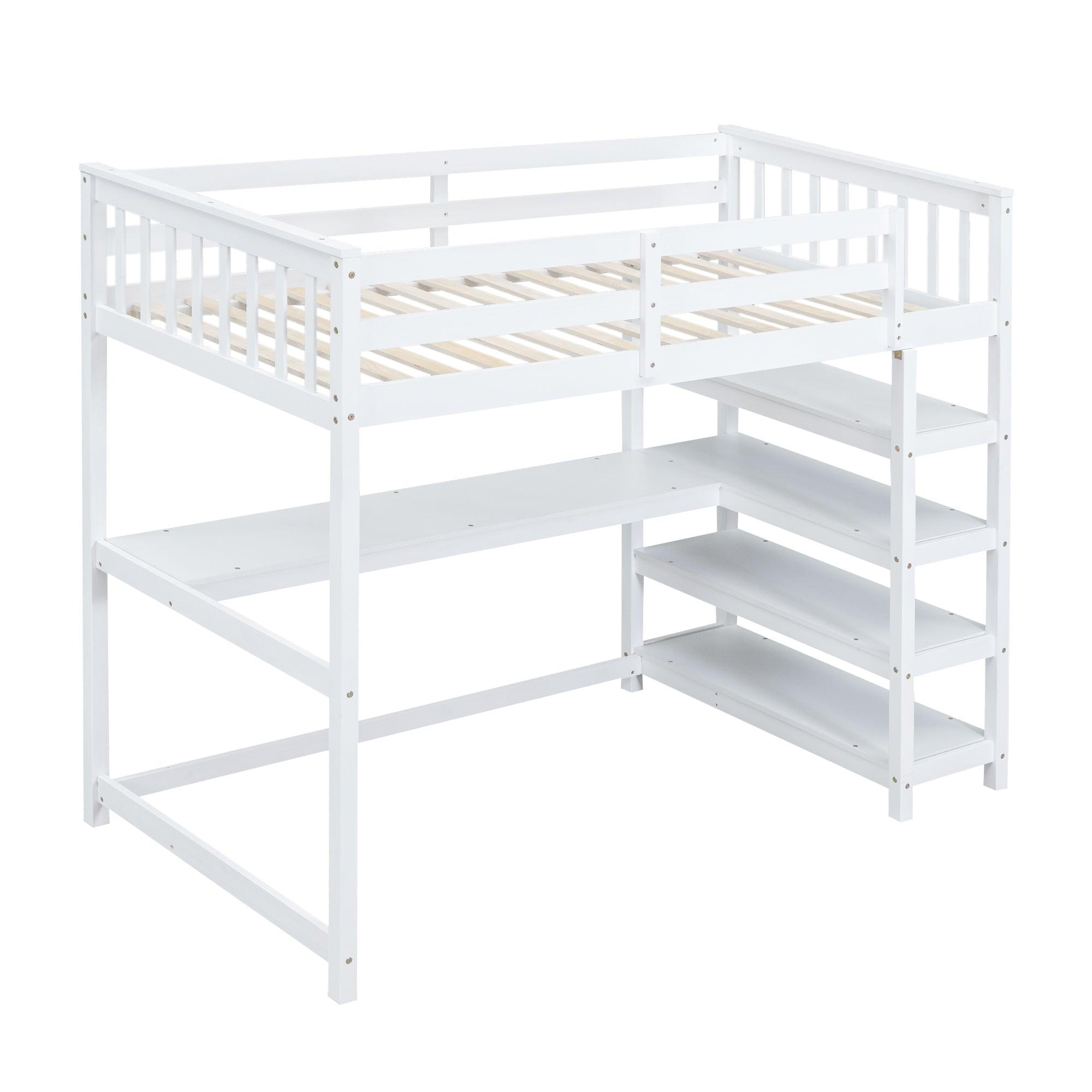 Wood Twin Loft Bed with Desk and Storage for Adults, Teens, Gamers