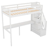 Twin Loft Bed with Desk and Storage Stairs for Adults, Kids, Teens