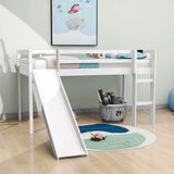 Low Twin Loft Bed with Slide and Chalkboard for Kids - [Wood, Interchangeable]