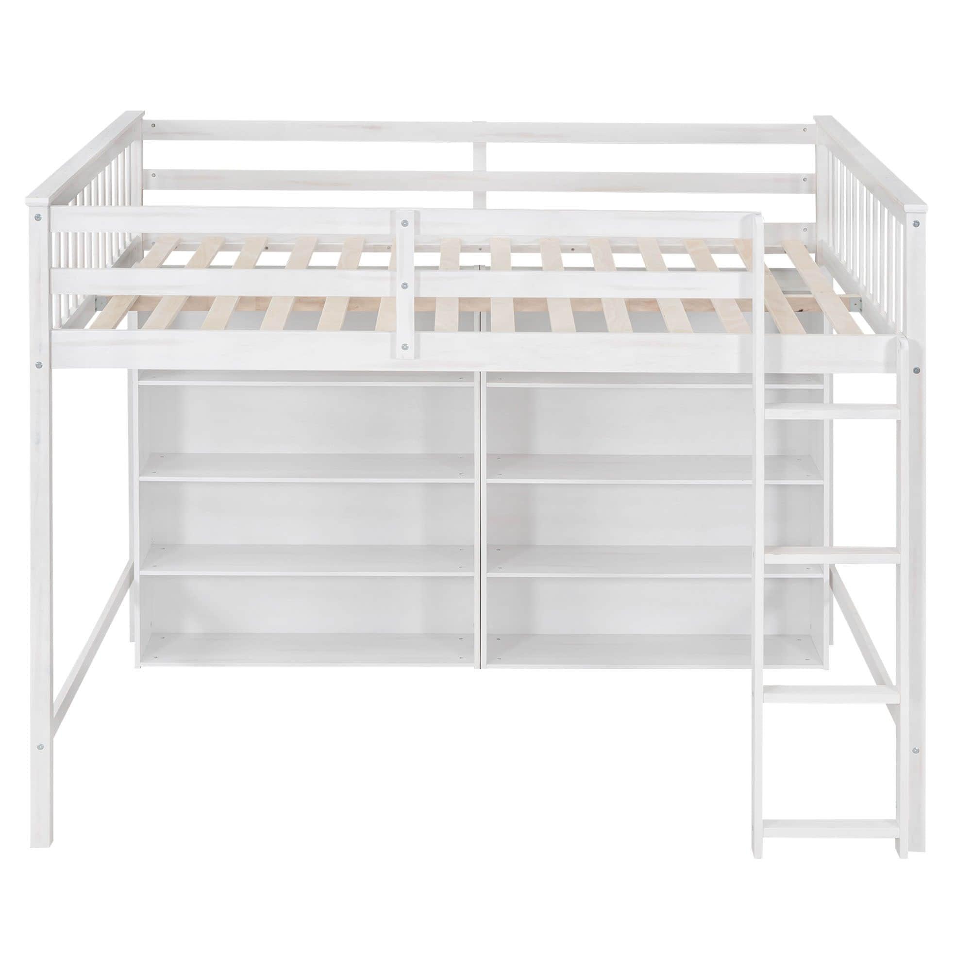 Full Size Loft Bed with Large Open Storage Shelves for Adults, Kids