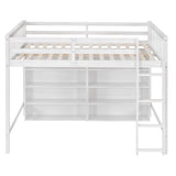 Full Size Loft Bed with Large Open Storage Shelves for Adults, Kids