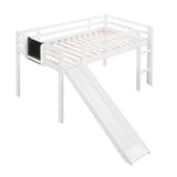 Low Twin Loft Bed with Slide and Chalkboard for Kids - [Wood, Interchangeable]