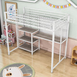 Metal Twin Loft Bed with Desk and Storage Shelves for Adults, Kids