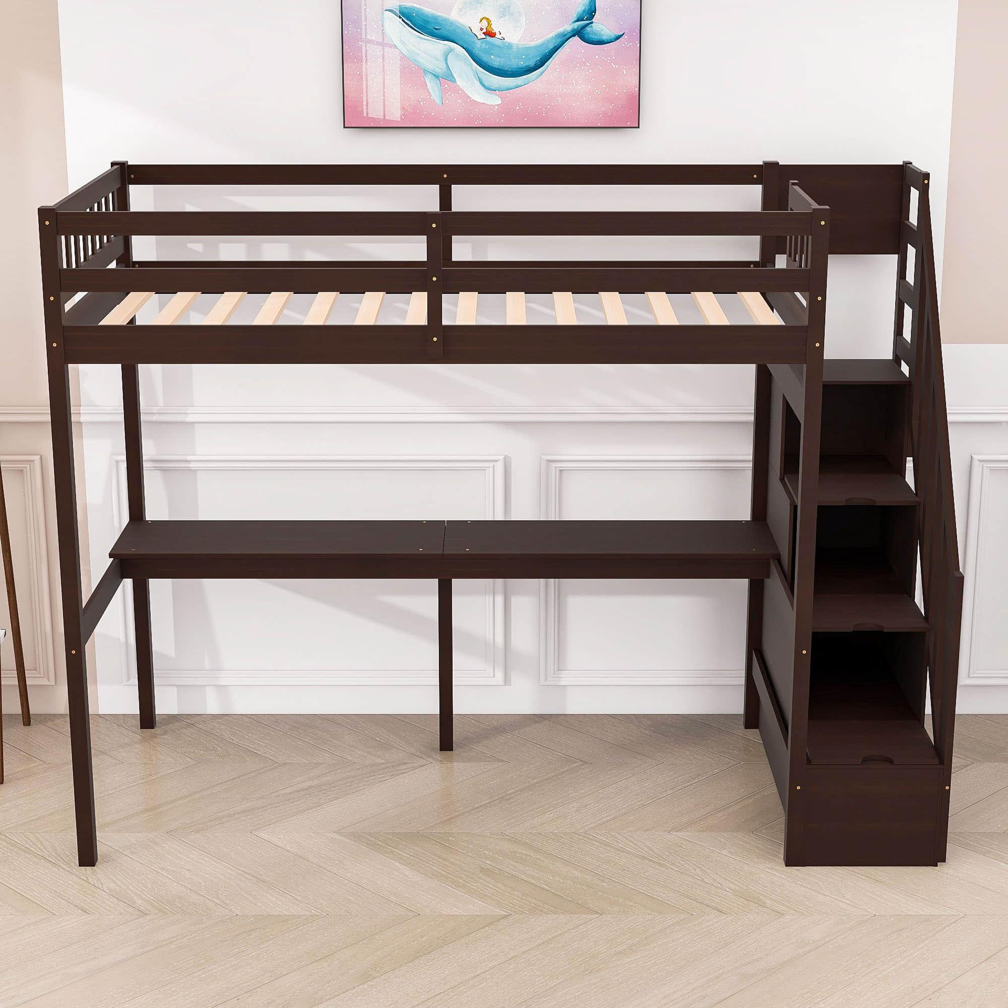 Twin Loft Bed with Desk and Storage Stairs for Adults, Kids, Teens