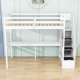 Twin Loft Bed with Desk and Storage Stairs for Adults, Kids, Teens