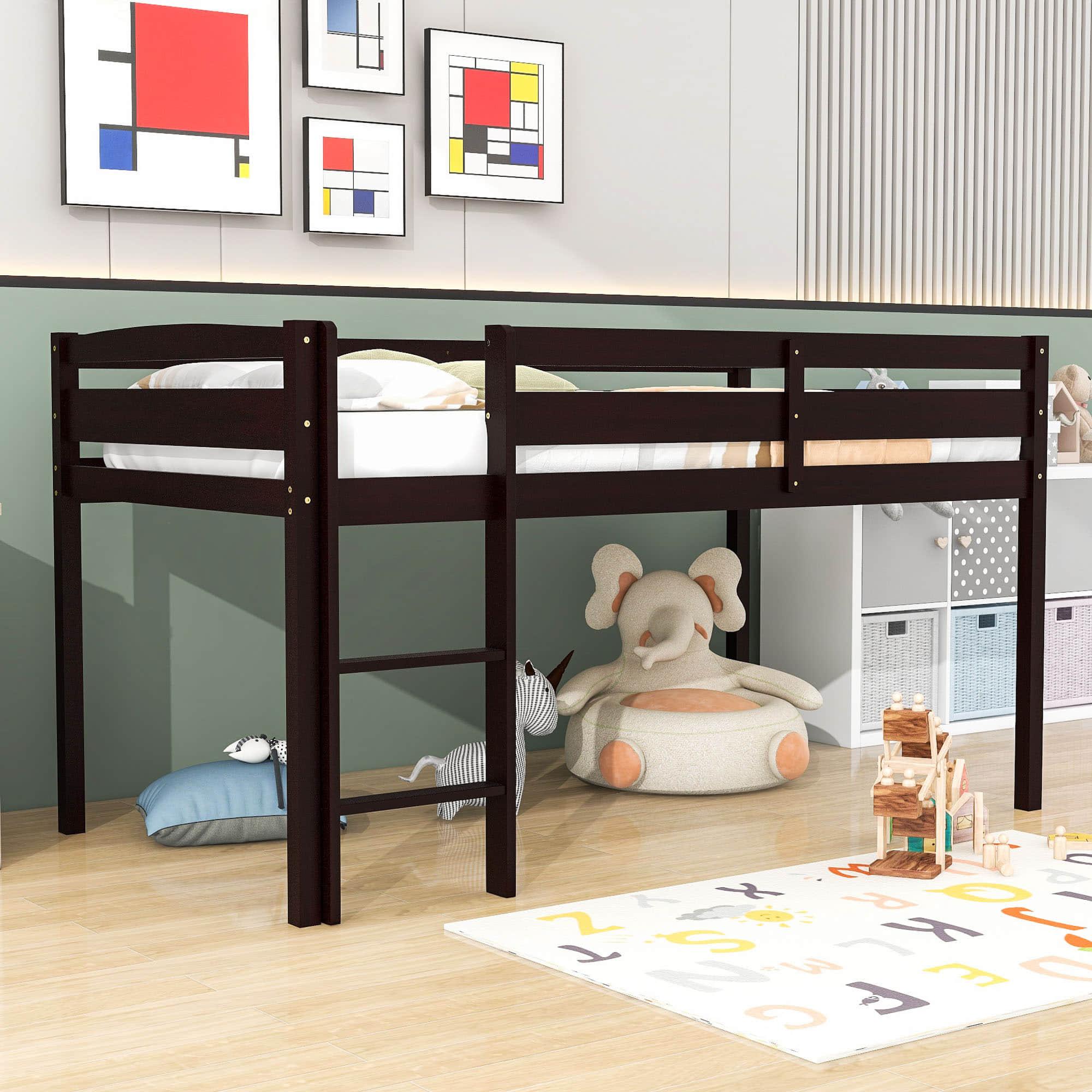 Wood Low Kids Twin Space Saving Loft Bed for Small Rooms