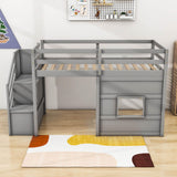 Wooden Low Twin Loft Bed with Storage Stairs for Kids, Toddler