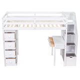 Wood Twin Loft Bed with Desk and Storage, Stairs - [Drawers, Shelves]