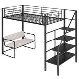 Metal Twin Loft Bed with Stairs and Couch, Storage Shelves for Kids, Adult