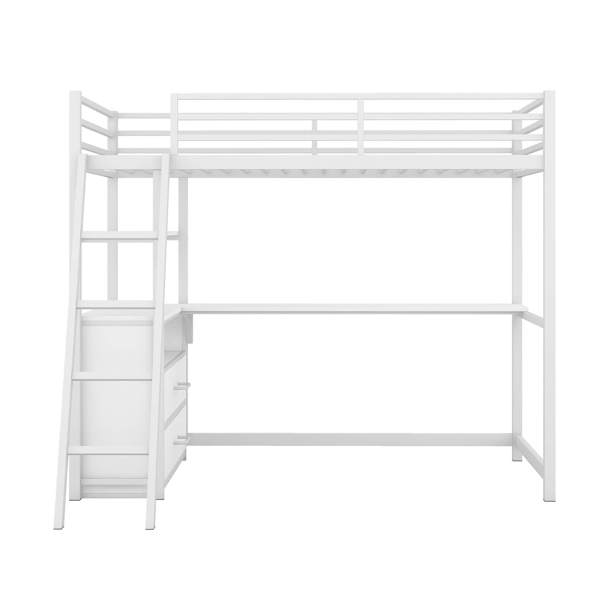 Metal Twin Size Loft Bed with Desk and Storage for College, Dorms