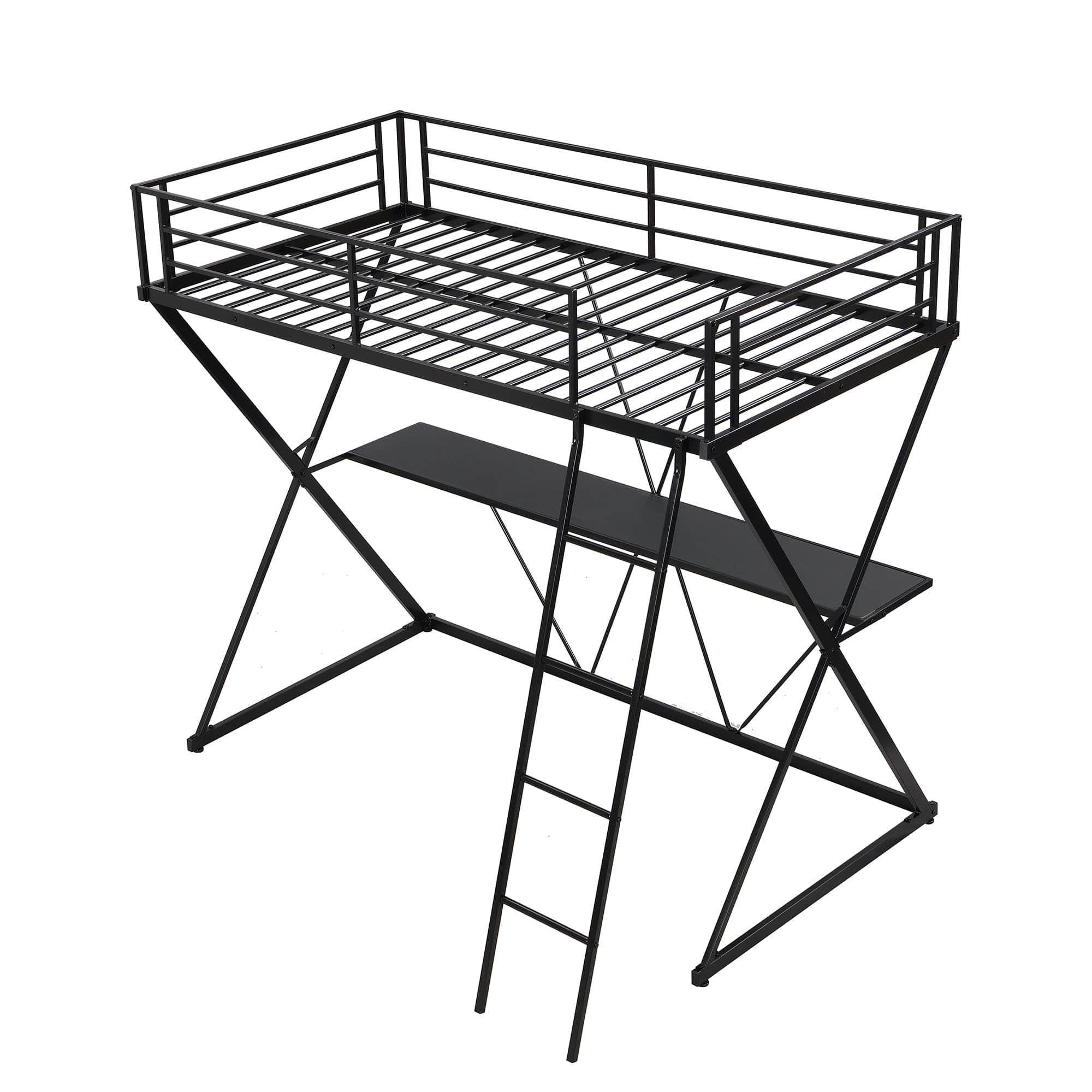 Metal Twin Loft Bed with Desk Underneath for Adults, Teens