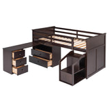 Low Twin Loft Bed with Portable Desk and Stairs, Storage - [Wood, Drawers, Shelves]